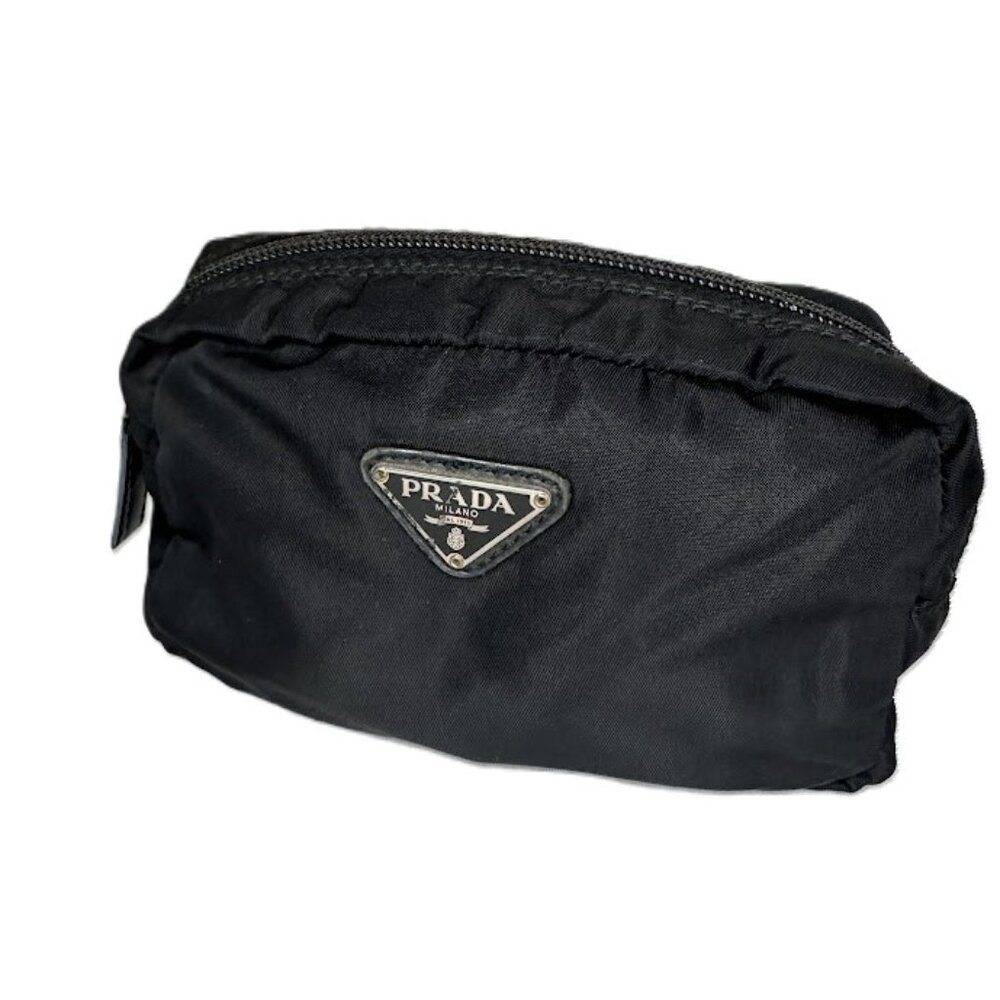 Vintage Prada Black Nylon Cosmetic Pouch Case Clutch